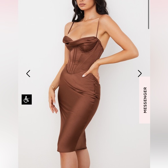 NWOT - HOUSE OF CB Myrna Satin Corset Slip Dress in CHOCOLATE - Picture 10 of 13